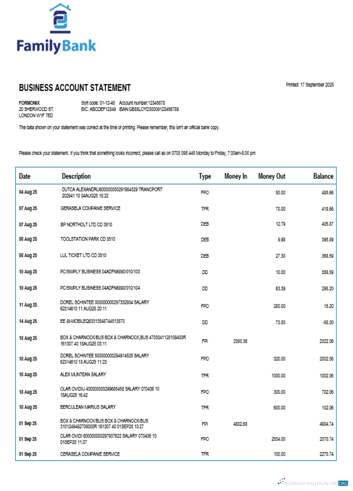 Download Family company checking account statement Word and PDF template 1 Photoshop template